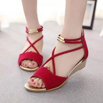 Peep Toe Wedge Heel Sandals for Women Open Toe Summer Casual Walking Shoes for Beach Holiday Outdoor Daily Ladies Footwear 37 raudona