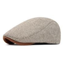 Autumn/Winter Wool Felt Herringbone Beret: Middle-aged/Elderly British Retro Flat Cap, Warm Newsboy Duckbill Style. Adjustable ruda