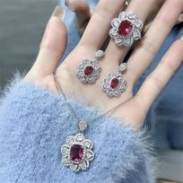 Exquisite Ruby Gem Jewelry Set: Earrings, Ring, and Necklace for Women
