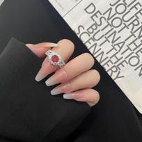 Pigeon Blood Ruby and Zircon Luxury Statement Ring Adjustable Open Size