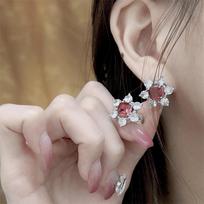 Ruby Zirconia Retro Necklace, Earrings, and Ring Set for Women - Elegant Pendant with High-End Light Luxury Feel