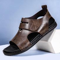 Men's 2026 Summer Breathable Leather Sandals with Velcro and Soft Sole. 44 ruda
