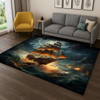 3D Dreamy Pirate Ship Sailboat Cartoon Carpet Rug for Bedroom Living Room Sofa Doormat Decor,Kid Game Area Rug Non-slip Mat Gift 40x60cm