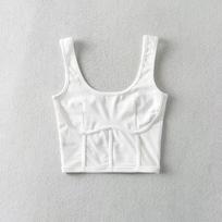 U-Neck Fishbone Labeling Mesh Stitching Vest Women's Stretch Slim Backless Bottoming Vest S balta