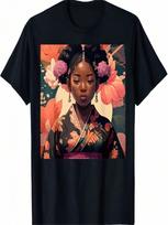 Asian Woman Wearing A Kimono Afro-Asian Art T-Shirt_1d S įvairiaspalvis