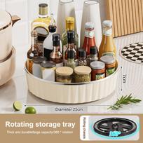 360°Rotating Storage Spice Rack For Kitchen Bathroom Large Capacity Condiments Cosmetic Perfume Organizer Desktop Storage Box 25cm smėlis