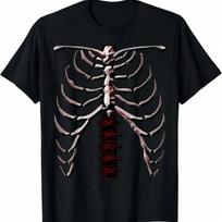 Skeleton Rib Cage Cool Halloween T-Shirt (Ver S įvairiaspalvis