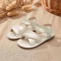 Children's Retro Woven Sandals - Soft Sole Velcro Baby Beach Shoes 25 balta