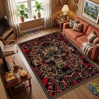 Gothic Tarot Skull Area Rug, Non-Slip Red & Black Floor Mat with Eye & Rose Print, Indoor Carpet for Home Decor 40x60cm( 15x23in )