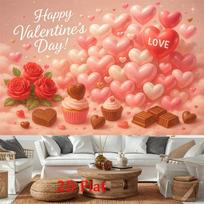 2D Valentine's Day Backdrop with Hearts, Roses, Chocolates and Cupcakes 47.2x31.5inch/120*80cm