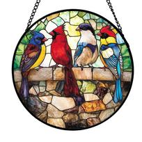 Stained Glass Window Hanging Suncatcher Bird Design Decorative Panel for Garden Kitchen Sunroom Home Ornament with Chain