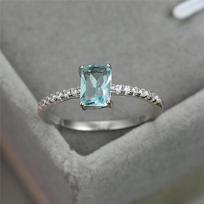Rectangle Aquamarine Lab Gemstone Ring Light Blue Zircon Geometric Rings For Women 925 Sterling Silver Engagement Bands Jewelry 8