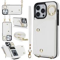 Crossbody Lanyard Wrist Strap Rring Card Holder Leather Phone Case for iPhone 16 15 14 11 Pro Max XS XR 7 8 Plus 13 12 Mini iPhone 7 balta