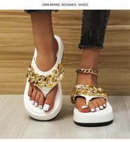 Roman Muffin Flip-flops Strap Sandals Women's Summer Flats Casual Beach Shoes Chain Women's Shoes 35 balta