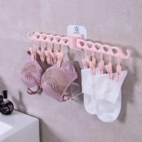 Balcony Foldable Underwear Sock Drying Rack 24 Clip Storage Panties Bra Hanging Bathroom Towel Organizer No Punch Space Saving