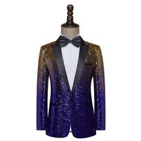 Men's Gradient Sequin Tuxedo Suit for Stage Performance, Trendy Bar, Nightclub, and Art Exams. 2XL for 160-180 lbs