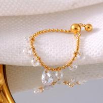 Luxury Water Drop Crystal Zircon Pendant Rings For Women Girls Creative Design Adjustable Stainless Steel Ring Wedding resizable