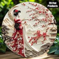 Retro Metal Tin Sign - Vintage Japanese Kimono Art, 2D Flat Aluminum Decor for Home Bar Cafe 20x20 įvairiaspalvis