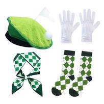 Golfer Beret Caps Gloves Argyle Socks Scarf 4Pcs Golf Outfits for Cosplay Halloween Funny Golf Costume Accessories Set 1