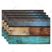 4 vnt. kaimiški mediniai padėkliukai 12 x 18 colių Vintažinio stiliaus staltiesės su spalvingu sluoksniuotu medžio raštu šventiniams susibūrimams 4 PCS 12x18inch