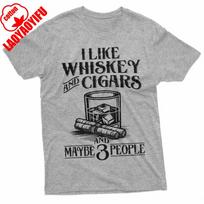 Unisexs Funny I Like Whiskey and Cigars Printed T Shirt Tops Interesting Whisky Cigar Graffiti Image Unisex High Quality Cotton Tee 4XL