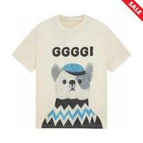 Luxury Playful Beret Bulldog Print Cotton TShirt Premium Unisex Crew Neck Top with Brand Letter Detail for HighEnd Fashion S