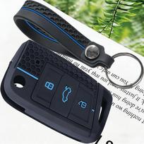Car Key Case Cover Keychain For VW Golf GTI POLO Touran Tiguan for Skoda Octavia Kodiaq Fabia for Seat Ibiza Leon Ateca Arona mėlyna