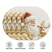 4-Piece Santa's Reindeer Placemats Easy-Clean Family Gatherings Christmas Party Holiday Table Decor & Accessories 4PCS