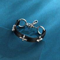 Black Garden Leather Bracelet, Foot Ring, Cowhide Flower Nail Accessories, Trendy Girl Spice Girl Versatile Leather Bracelet