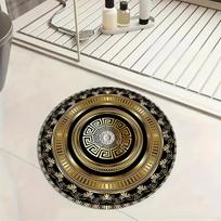 Greek Key Pattern Round Rug Flannel Carpet Classic Design Area Mat for Home Decor Elegant Style Soft Non Slip Floor Covering 60cm