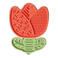 Lick Mat for Dogs Cats Tulip Flower Shaped Pet Slow Feeder Silicone Puppy Licking Pad with Suction Cup for Small Medium Large Dogs Cats raudona