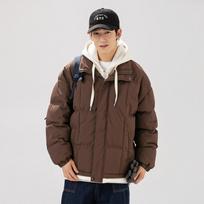 Winter New Ins Hong Kong Cotton-padded Clothes for Men, Thickened Bread Clothes, Fake Two-piece Cotton Clothes, Loose Stand-up Collar Jacket for Men S ruda