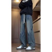 Hong Kong Style Retro Jeans Men's American High Street Trend Loose Straight Pants Ins Ruffian Handsome and Thin Wide-leg Trousers S