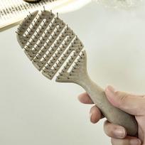 Degradable Vented Hair Brush Detangling Brush Hollow Out Comb Scalp Massage Comb Hair Styling Comb Dual-use For Wet Dry Hair chaki
