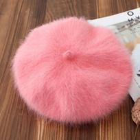 2025 Women's Mink Velvet Knitted Beret: Cute, Sweet & Versatile Octagonal Painter Hat for Autumn & Winter One Size (Elastic Head Circumference) rožinė