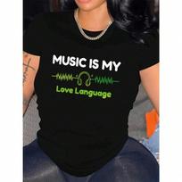 Letter Print T-Shirt Short Sleeve Crew Neck Casual Top For Summer & Spring Wounisex's Clothing S įvairiaspalvis