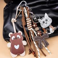 Cartoon Panda & Cat Pendant Set - Versatile Milk Coffee Color Bag Accessories & Woven Hanging Ornaments