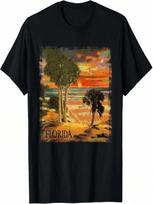 Florida Sunset Palm Tree Beach Retro Vintage Style Souvenir T-Shirt S įvairiaspalvis