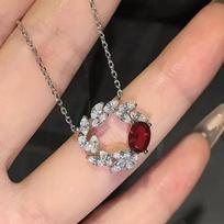 Exquisite Ruby Gold-Plated Necklace with Pomegranate Red Zirconium Clavicle Chain - Versatile and Trendy for Women