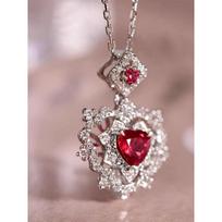 Elegant Heart-Shaped Ruby Pendant Necklace with Hollow Design