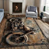 2D Printed Vintage Motorcycle Pattern Rug Soft Non-Slip, for Living Room, Bedroom, Dormitory Indoor Decor, Machine Washable Mat 40cm x 60cm