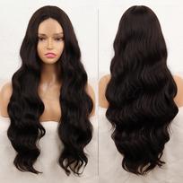 MISSQUEEN Black Water Wave perukas be kirpčiukų Nėriniai priekyje sintetinio pluošto ilgas natūralus banguotas perukas Kasdienis dėvėjimas moterims 60 CM