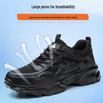 Steel Toe Cap Safety Shoes: Fashionable, Lightweight, Anti-Smash, Puncture-Proof, Wear-Resistant Black Dad Shoes.