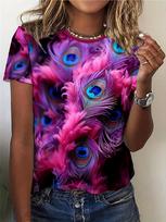 Fuchsia Peacock Feather Women's Tee - Vibrant Iridescent 3D Print Top S