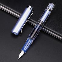 14 Colors Piston Fountain Pen EF/F Nib Plastic Ink Pen Silver Clip PK Hongdian Lanbitou 3059 Office Supplies School Stationery (Blue,EF) mėlyna