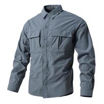 Outdoor Long-sleeved Shirt High-elastic Ice-feeling Sun-proof Top Men's Casual Waterproof Quick-drying Shirt Tooling Top XS pilka spalva