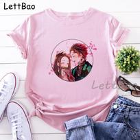 Nezuko Kimetsu No Yaiba Funny Graphic Pink T Shirts Women Vintage Anime Print Tee Shirt 90S 3XL