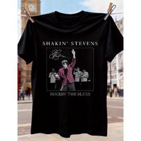 Men's Shakin' Stevens Vintage Rock 'n' Roll T-Shirt - Retro 70s Signature Song Lyric Print Tee Suitable for Music Fans & Themed Parties S juoda