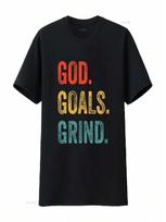 Wounisexs God Goals Grind Christian Workout Fitness Gym T Shirt Black Small Vintage Washed Soft Casual Homme Stylish Graphic S įvairiaspalvis