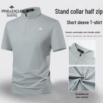 Bainiyingge Men's Breathable Half-Zip Short Sleeve T-Shirt M džinsinio mėlyna spalva